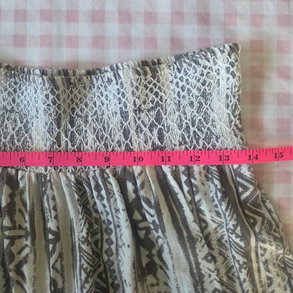 Tribal Print Linen Blend Wide Leg Smocked Waist Palazzo Pants Boho Grey Large - Picture 7 of 9